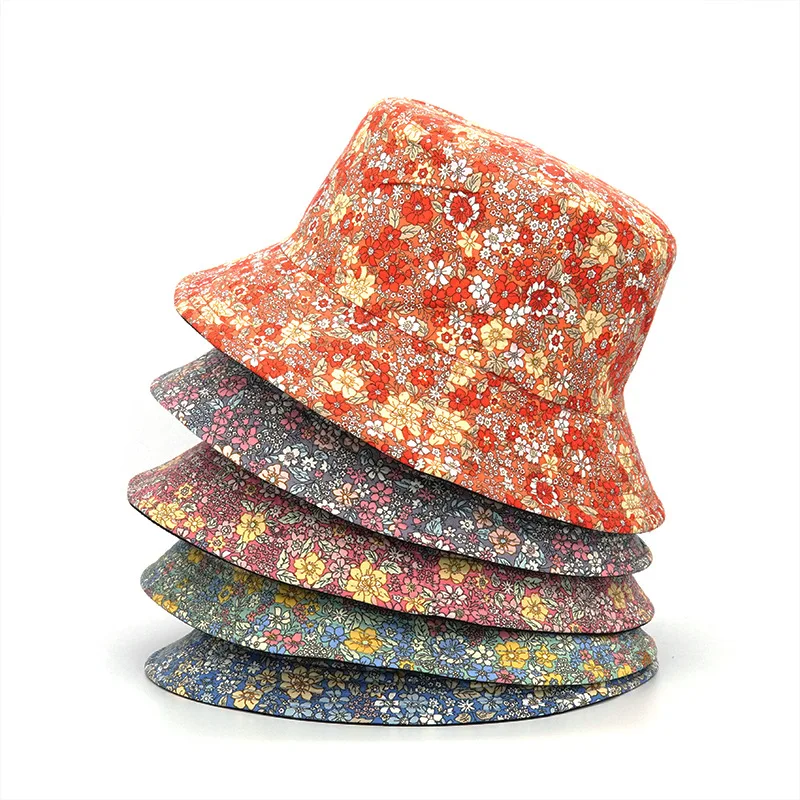 Mens Fashion Bucket Hat - หมวกบักเก็ตสองด้านลายดอกไม้ ป้องกันแสงแดด สำหรับผู้ชายและผู้หญิง หมวกชาวประมง ผ้าฝ้าย หมวกปานามา