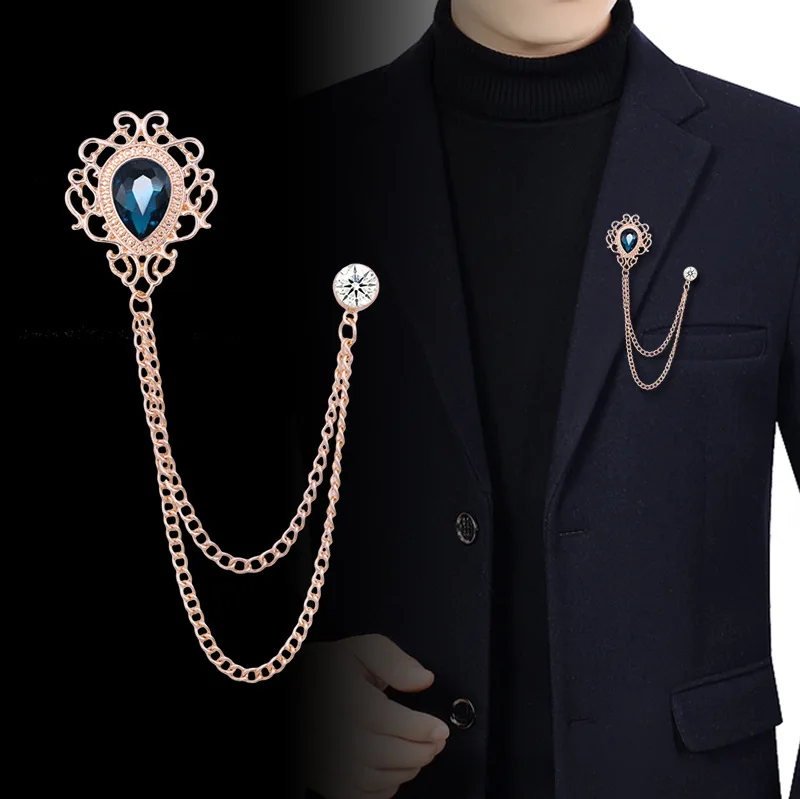 Men Fashion Vintage - เข็มกลัดติดปกเสื้อแบบวินเทจประดับพู่ห้อยคริสตัลและเพชรเทียม - เครื่องประดับแฟชั่นสำหรับผู้ชายและผู้หญิง ใช้ได้กับเสื้อสูท เสื้อเชิ้ต และเนคไท