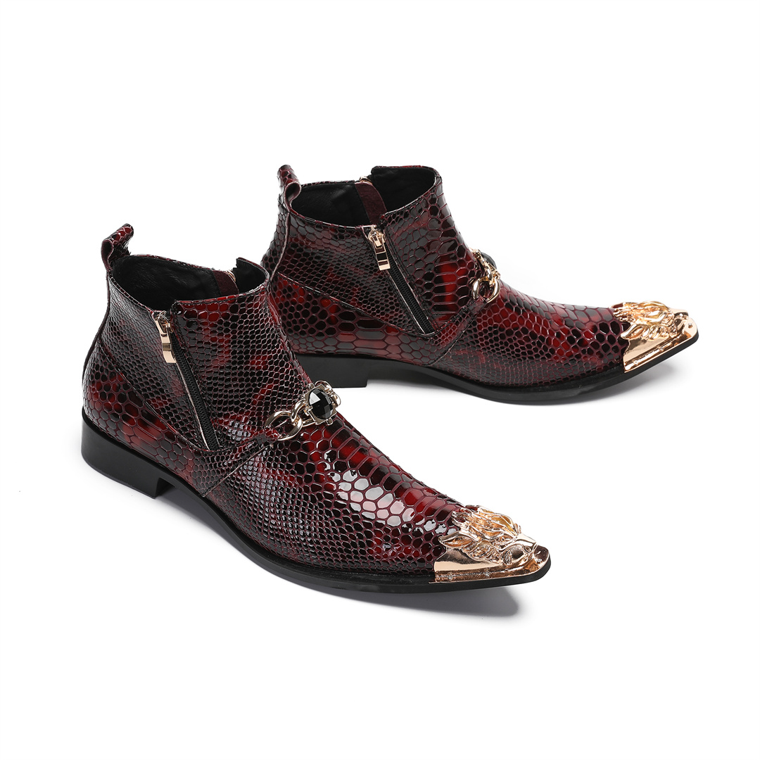 Men'S Fashion Plus - รองเท้าบูทข้อสั้นหนังแท้หัวแหลมสไตล์แฟชั่นสำหรับผู้ชาย พร้อมซิป รองเท้าบูทสั้นสำหรับขี่มอเตอร์ไซค์ รองเท้าสำหรับงานปาร์ตี้และคลับ ไซส์ใหญ่