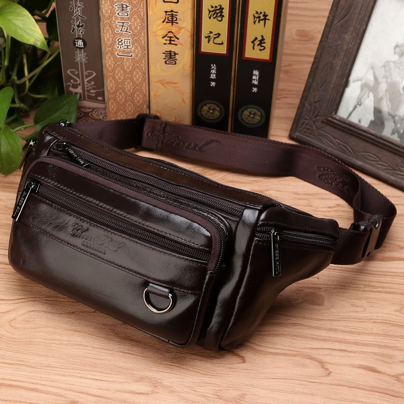 Fashion Harness Men - ผู้ชายเอว Fanny กระเป๋าสลิงกระเป๋าหนังแท้แฟชั่น Retro Cross body