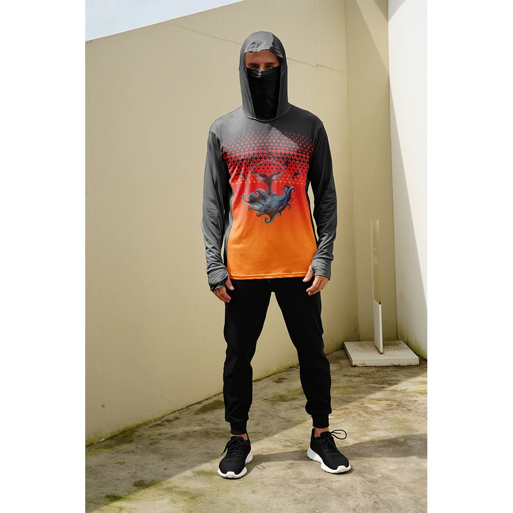 Men'S Fashion Over 50 - เสื้อตกปลาผู้ชาย เสื้อฮู้ดกันแดดพร้อมหน้ากาก เสื้อผ้าตกปลาแบบครบชุด เสื้อยืดตกปลา UPF 50+