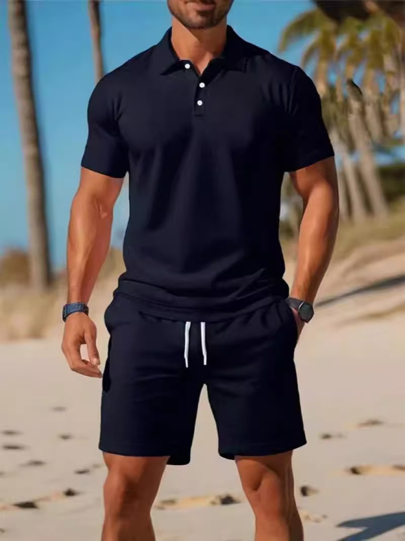 Men'S Fashion Plus - ชุดเสื้อโปโลแขนสั้นติดกระดุมและกางเกงขาสั้นตาข่ายระบายอากาศสำหรับผู้ชายไซส์ใหญ่ แฟชั่นลำลองอเนกประสงค์สำหรับฤดูร้อน ลดราคา