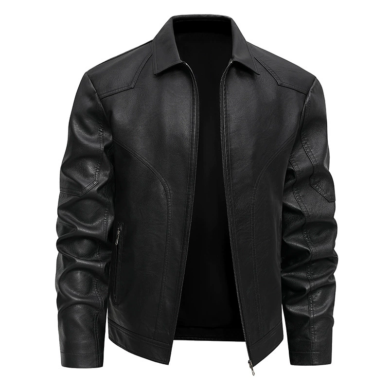 Mens Fashion Bomber Jacket - เสื้อโค้ทผู้ชายสำหรับฤดูใบไม้ร่วงและฤดูหนาว แจ็คเก็ตหนัง PU แจ็คเก็ตบอมเบอร์ เสื้อผ้าแฟชั่นผู้ชาย แจ็คเก็ตมอเตอร์ไซค์