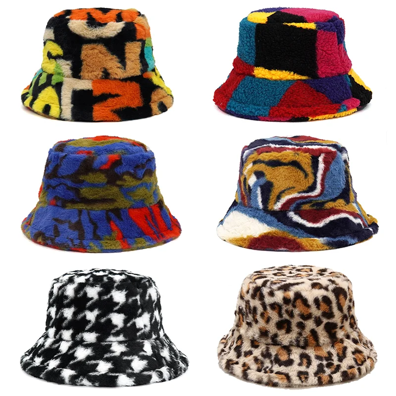 Mens Fashion Bucket Hat - 2024Newฤดูหนาว-หมวกขนสัตว์ผู้ชายผู้หญิงปานามาหมวกแฟชั่นหมวกชาวประมงหมวกตัวอักษรRainbow Houndstoothเสือดาวพิมพ์