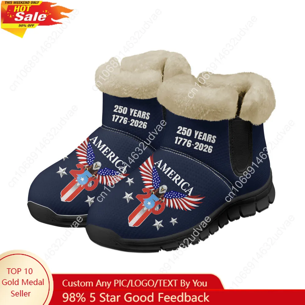 Casual Sneakers Men - อเมริกาครบรอบ 250 ปี 1776-2026 รองเท้าผ้ากำมะหยี่บู๊ทส์บุรุษสตรีให้ความอบอุ่นรองเท้าผ้าใบรองเท้าบู๊ทลำลองกีฬารองเท้าผ้าใบแบบกำหนดเองสีดำ