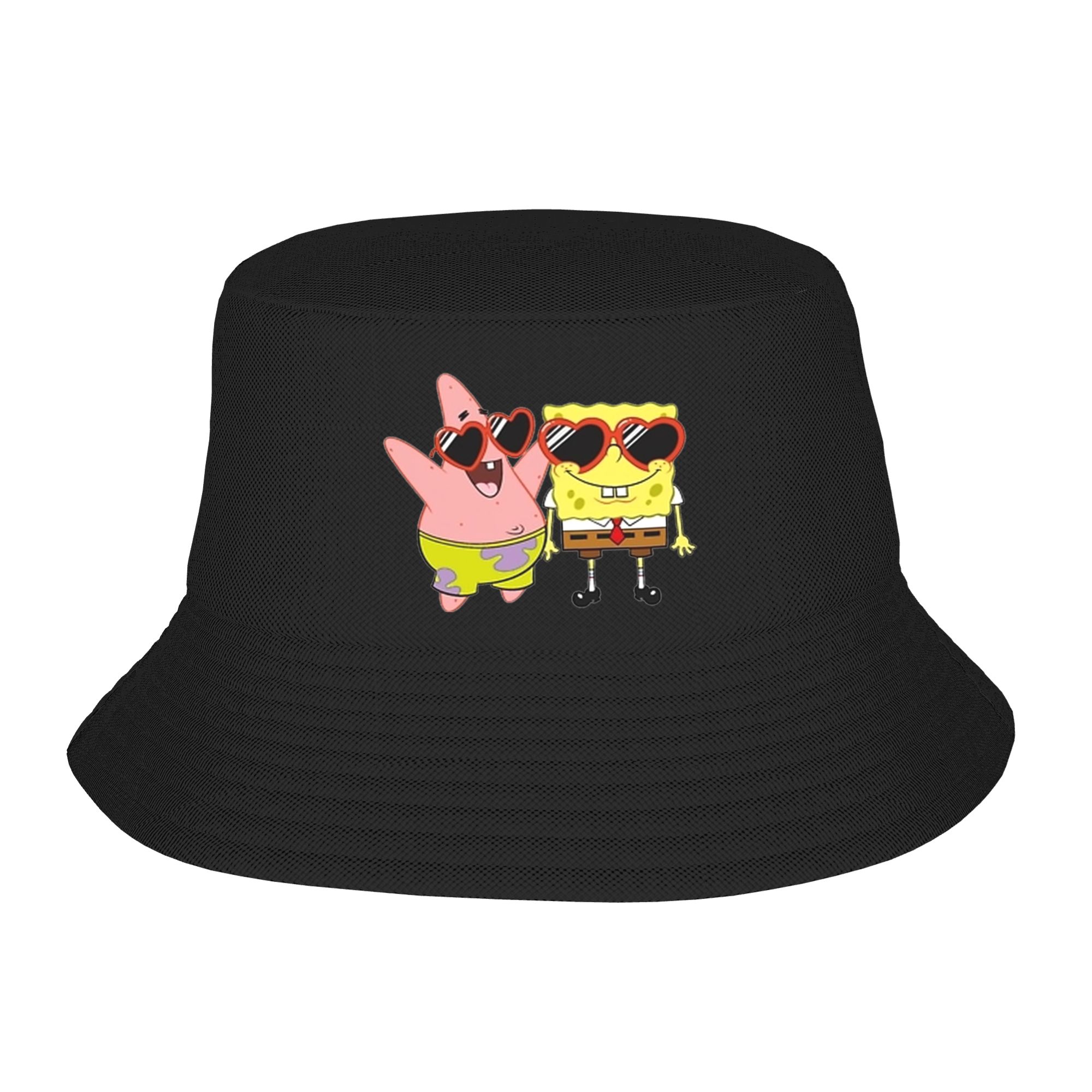 Mens Fashion Bucket Hat - หมวกบักเก็ต Spongebob ลายหัวใจ สไตล์สตรีทแวร์ หมวกชาวประมง สำหรับผู้ชาย