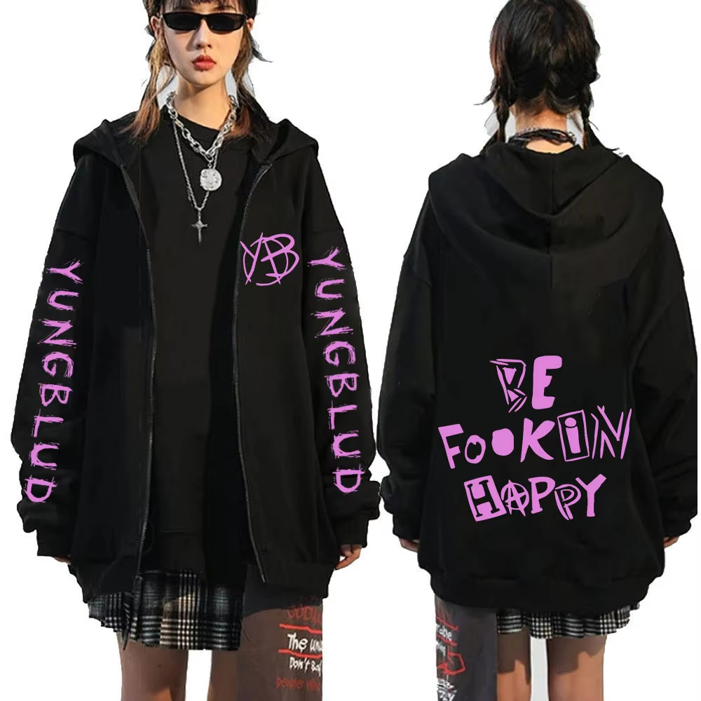 Mens Fashion Zip Up Hoodies - นักร้องเพลงร็อก ยังบลัด บี ฟูคิน แฮปปี้ ฮู้ดดี้ซิป