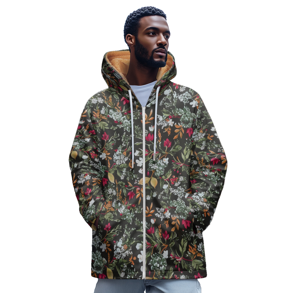 Mens Fashion Zip Up Hoodies - ดอกไม้หรูหรา 3D พิมพ์รูปแบบ Zip Up Hoodie