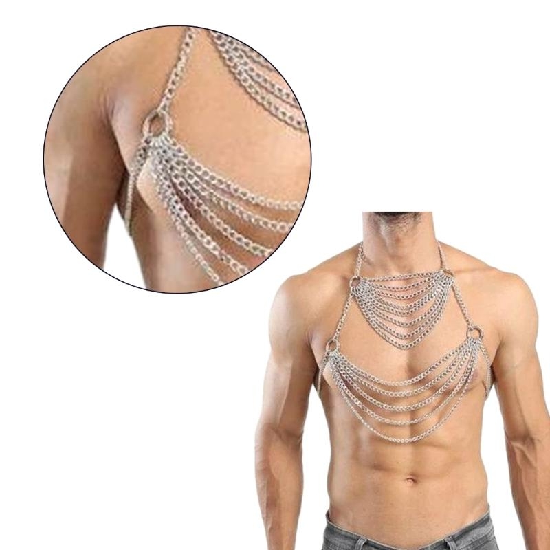 Fashion Harness Men - สายรัดโซ่พังก์พังก์ Y5GC สำหรับผู้ชายสายรัดโซ่หน้าอกร่างกายหลายชั้น