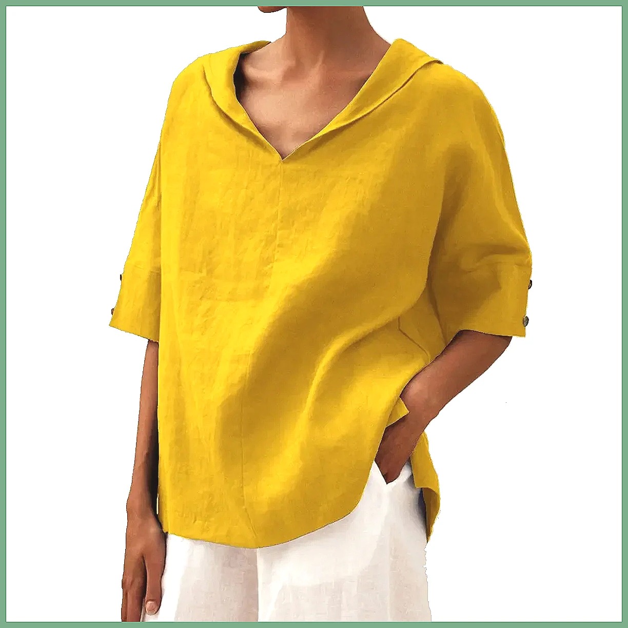 Linen Shirt Summer - เสื้อเชิ้ตผ้าฝ้ายลินินคอวีทรงหลวมสำหรับผู้หญิง 2026 เสื้อเบลาส์ฤดูร้อนสไตล์ลำลองหรูหราสำหรับใส่ทำงาน (ตัวอักษร: 68)