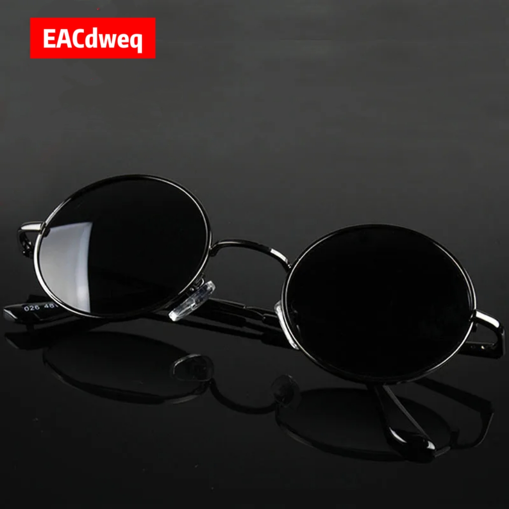 Men'S Fashion Glasses - แว่นกันแดดทรงกลมสไตล์เรโทรวินเทจสำหรับผู้ชายและผู้หญิง แบรนด์ดีไซเนอร์ กรอบโลหะผสม เลนส์สีดำ ป้องกันรังสียูวี 400