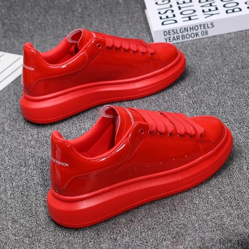 รองเท้าลำลองสีขาวเคลือบเงา ปี  - Casual Sneakers Men บทวิจารณ์และราคา