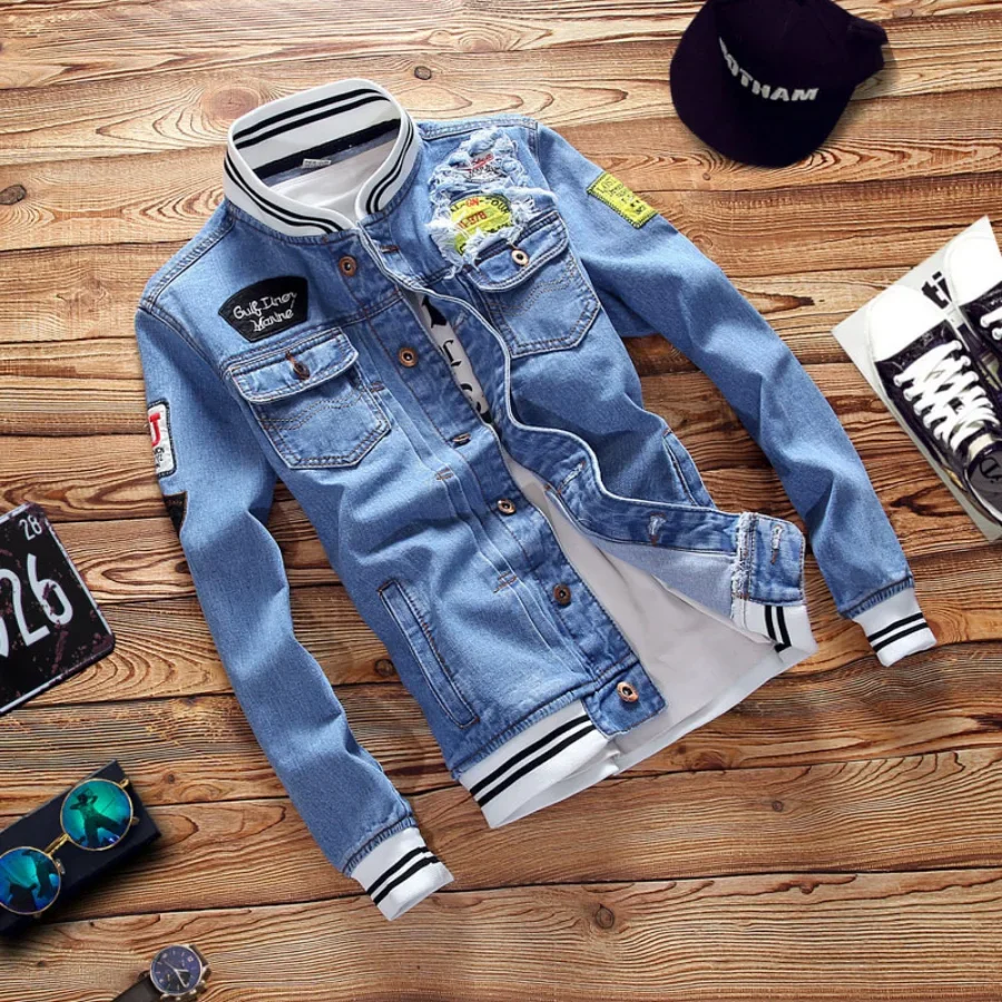 แจ็คเก็ตยีนส์ผู้ชายรุ่นใหม่ปี  - Mens Fashion Bomber Jacket บทวิจารณ์และราคา