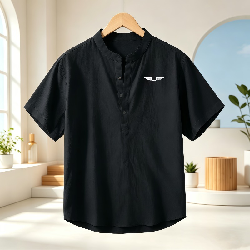 เสื้อเชิ้ตแขนสั้นคอเฮนลีย์ผ้าฝ - Linen Shirt Summer บทวิจารณ์และราคา
