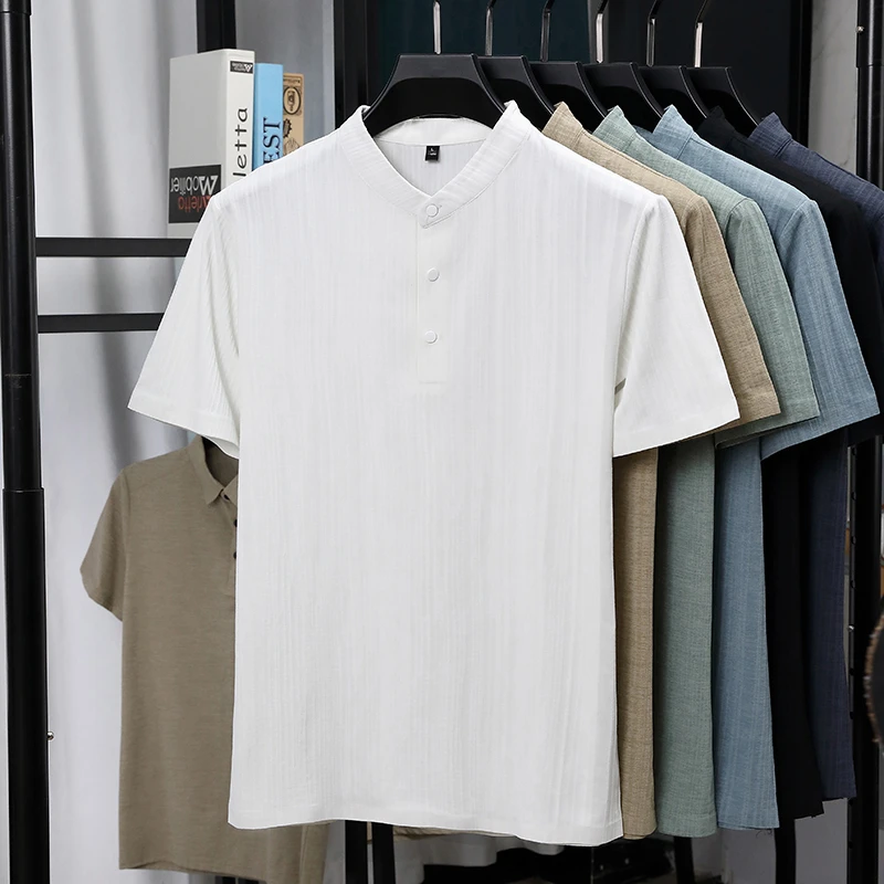 เสื้อเชิ้ตแขนสั้นคอจีนผ้าลินิน - Linen Shirt Summer บทวิจารณ์และราคา