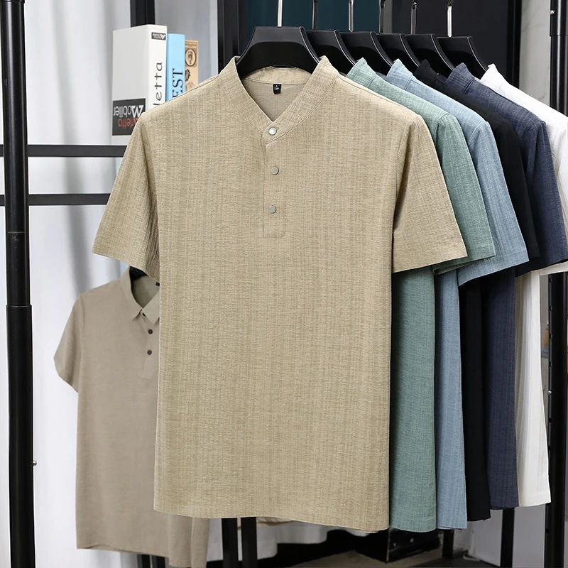 เสื้อเชิ้ตแขนสั้นคอจีนผ้าลินิน - Linen Shirt Summer บทวิจารณ์และราคา