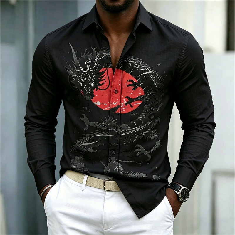 เสื้อเชิ้ตผู้ชายลายมังกรสีขาวด - Mens Fashion Ideas บทวิจารณ์และราคา