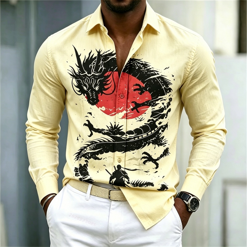 เสื้อเชิ้ตผู้ชายลายมังกรสีขาวด - Mens Fashion Ideas บทวิจารณ์และราคา