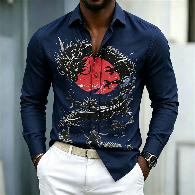 เสื้อเชิ้ตผู้ชายลายมังกรสีขาวด - Mens Fashion Ideas บทวิจารณ์และราคา