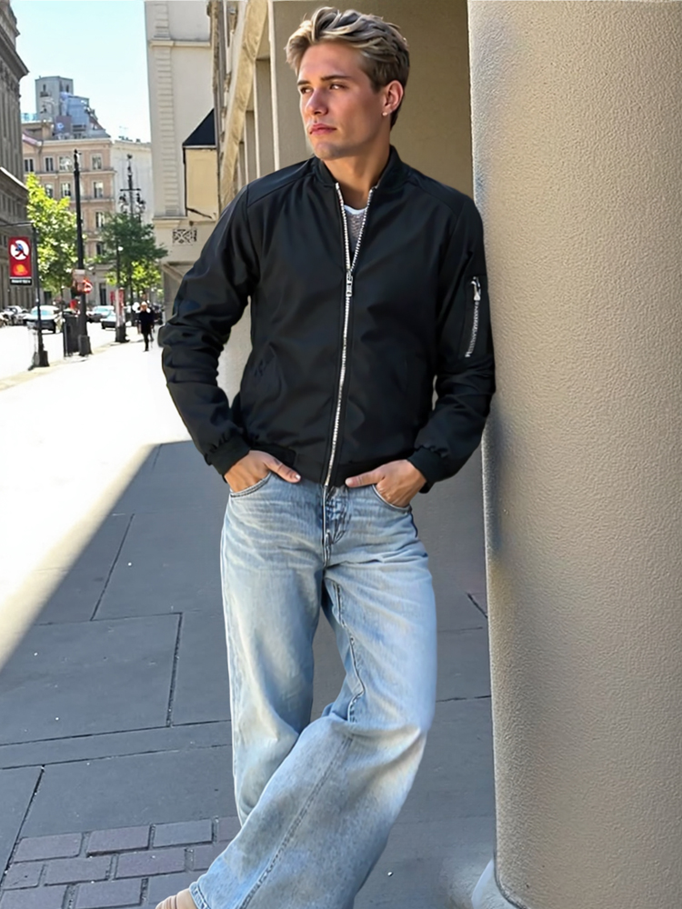 เสื้อแจ็คเก็ตกันลมผู้ชายสำหรับ - Mens Fashion Bomber Jacket บทวิจารณ์และราคา