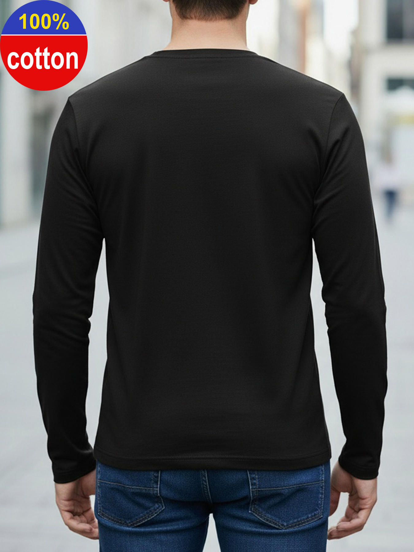 เสื้อยืดแขนยาวคอกลมผ้าฝ้ายแท้  - Mens Fashion Casual บทวิจารณ์และราคา