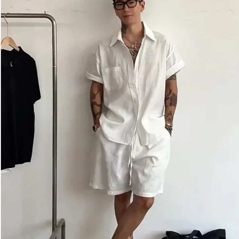 ชุดเซ็ตผ้าลินินคอตตอน 2 ชิ้นสำ - Linen Shirt Summer บทวิจารณ์และราคา