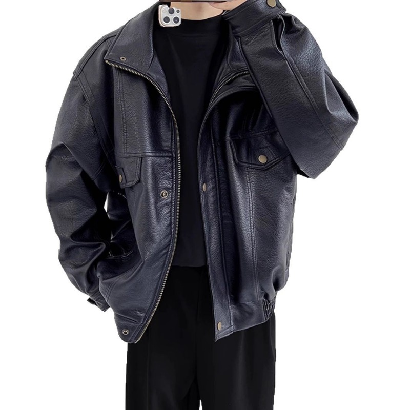 แจ็คเก็ตหนังเทียมสไตล์วินเทจอเ - Mens Fashion Bomber Jacket บทวิจารณ์และราคา