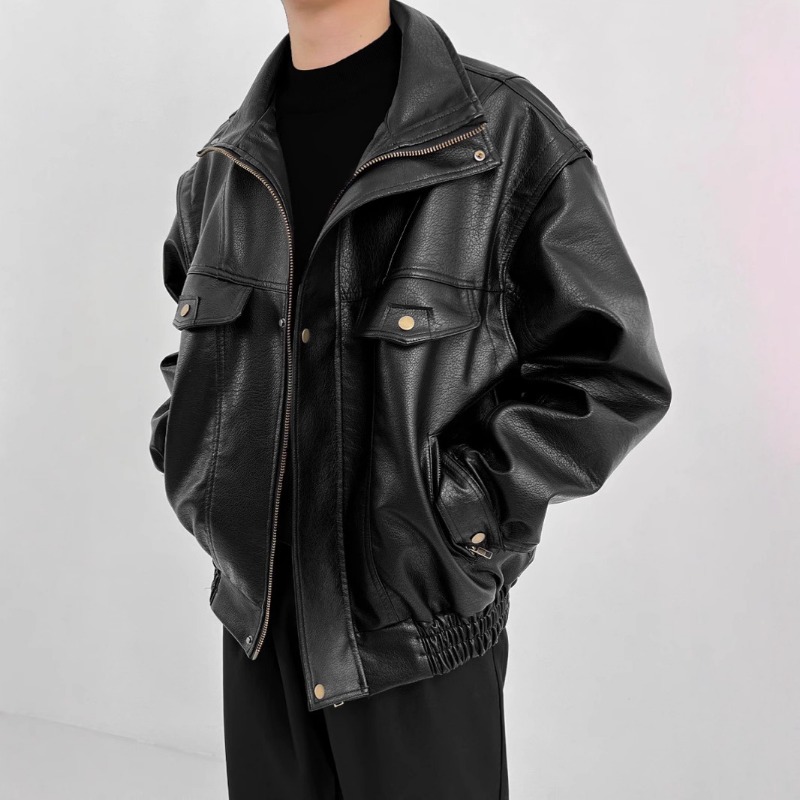 แจ็คเก็ตหนังเทียมสไตล์วินเทจอเ - Mens Fashion Bomber Jacket บทวิจารณ์และราคา