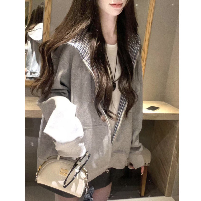 เสื้อฮู้ดซิปหลวมลายตารางใหม่สำ - Mens Fashion Zip Up Hoodies บทวิจารณ์และราคา