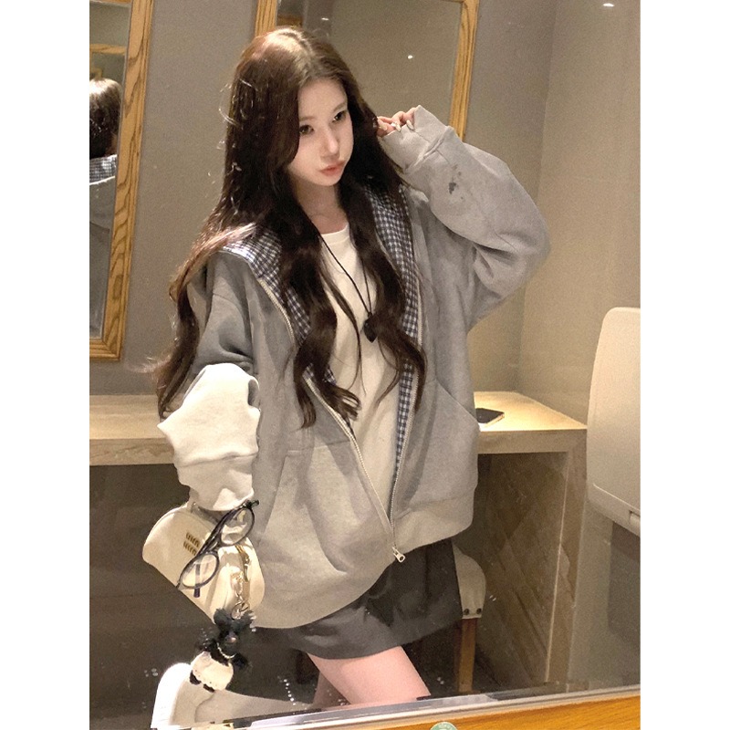 เสื้อฮู้ดซิปหลวมลายตารางใหม่สำ - Mens Fashion Zip Up Hoodies บทวิจารณ์และราคา