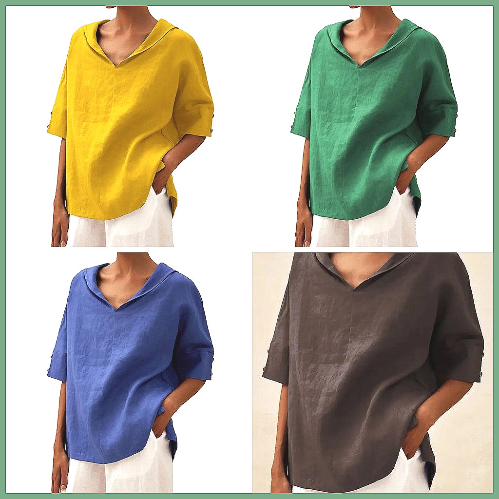 เสื้อเชิ้ตผ้าฝ้ายลินินคอวีทรงห - Linen Shirt Summer บทวิจารณ์และราคา
