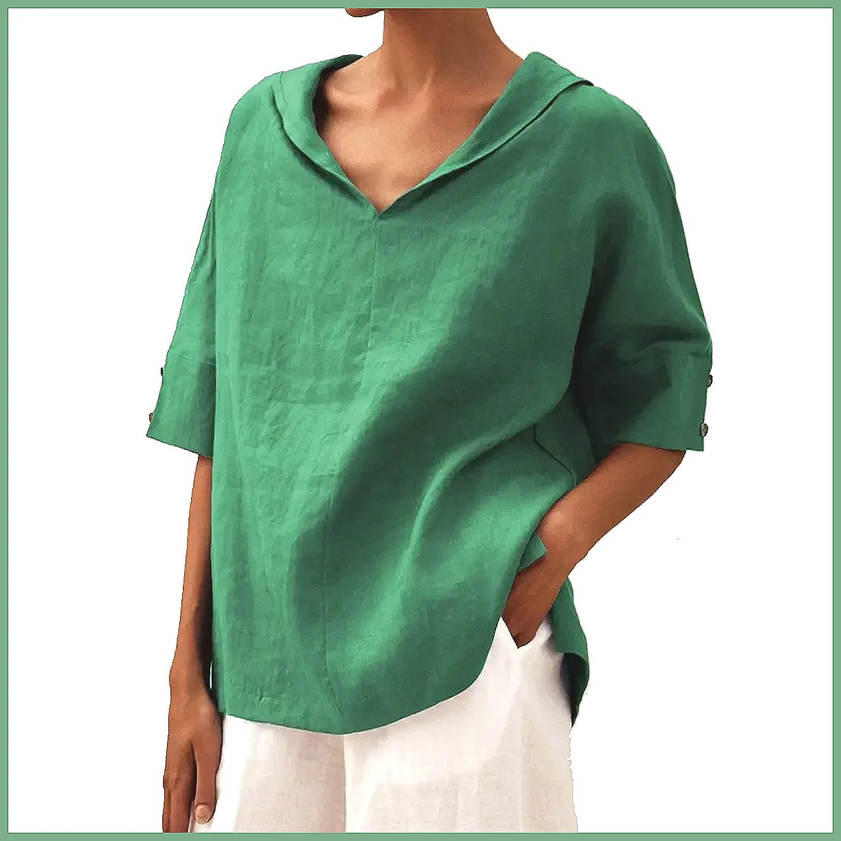 เสื้อเชิ้ตผ้าฝ้ายลินินคอวีทรงห - Linen Shirt Summer บทวิจารณ์และราคา