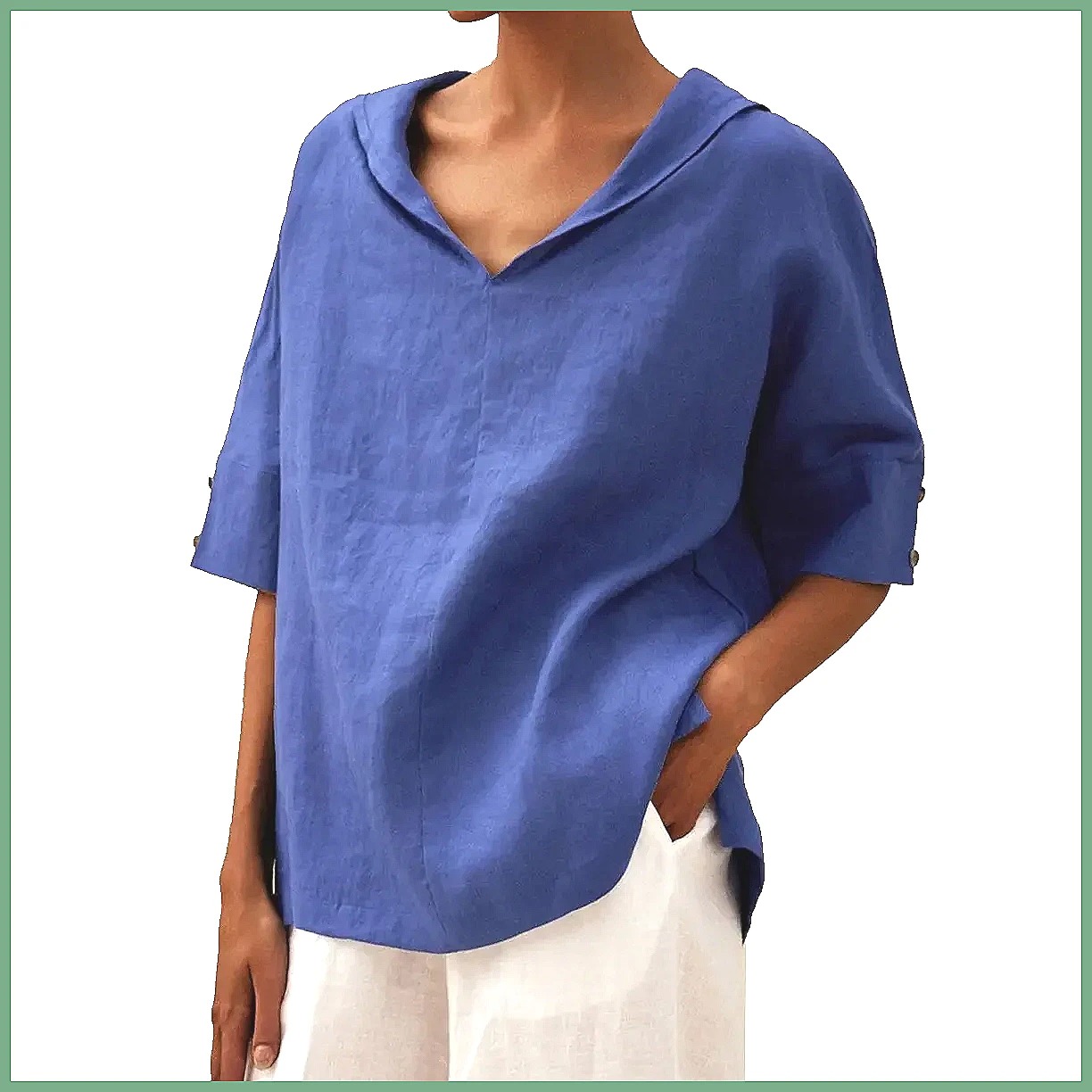 เสื้อเชิ้ตผ้าฝ้ายลินินคอวีทรงห - Linen Shirt Summer บทวิจารณ์และราคา