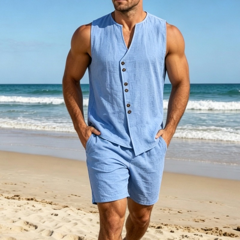ชุดเสื้อกั๊กแขนกุดผ้าลินินเรีย - Linen Shirt Summer บทวิจารณ์และราคา