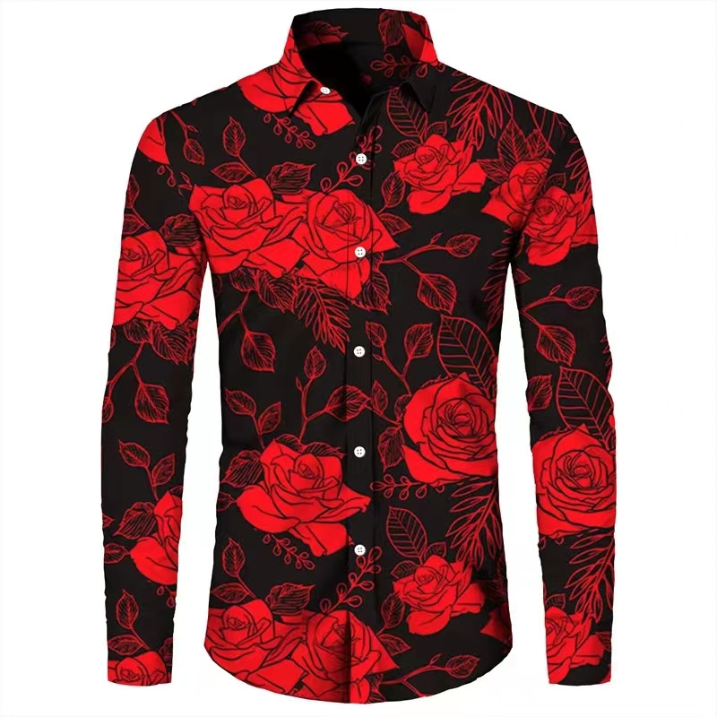 เสื้อเชิ้ตแฟชั่นลายดอกไม้พิมพ์ - Mens Fashion Casual บทวิจารณ์และราคา