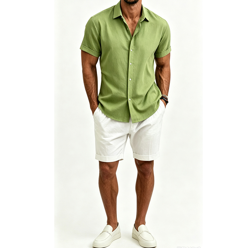 ชุดเสื้อเชิ้ตผ้าฝ้ายลินินสำหรั - Linen Shirt Summer บทวิจารณ์และราคา